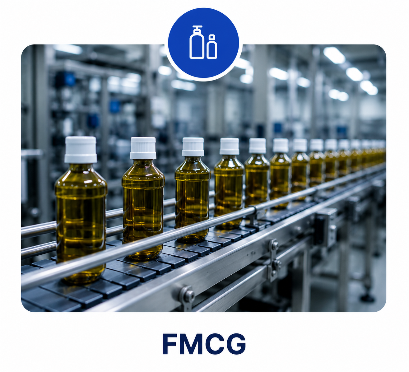 Close-up view inside a modern pharmaceutical manufacturing facility, showing stainless steel machinery and conveyor systems in a clean, sterile environment with bright lighting and minimal human presence.