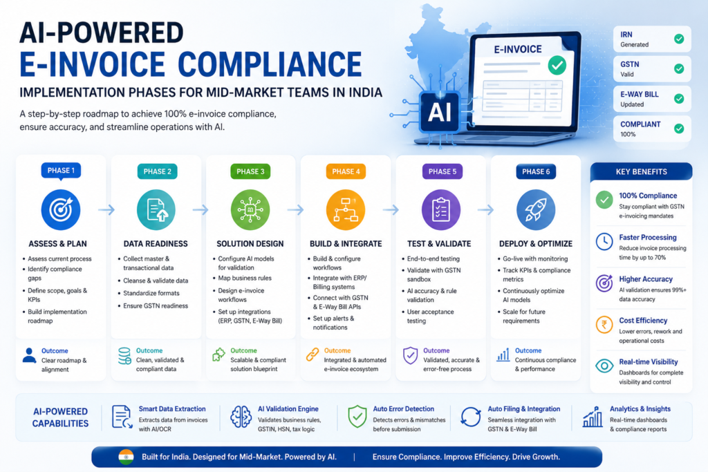 AI-powered e-invoice compliance implementation phases for mid-market teams in India