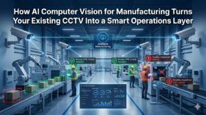 Powerful AI Computer Vision for Manufacturing using existing CCTV cameras to detect defects, monitor safety compliance, and optimize factory operations in real time.