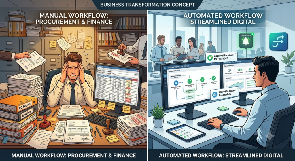 Comparison of manual business processes and automated workflow systems
