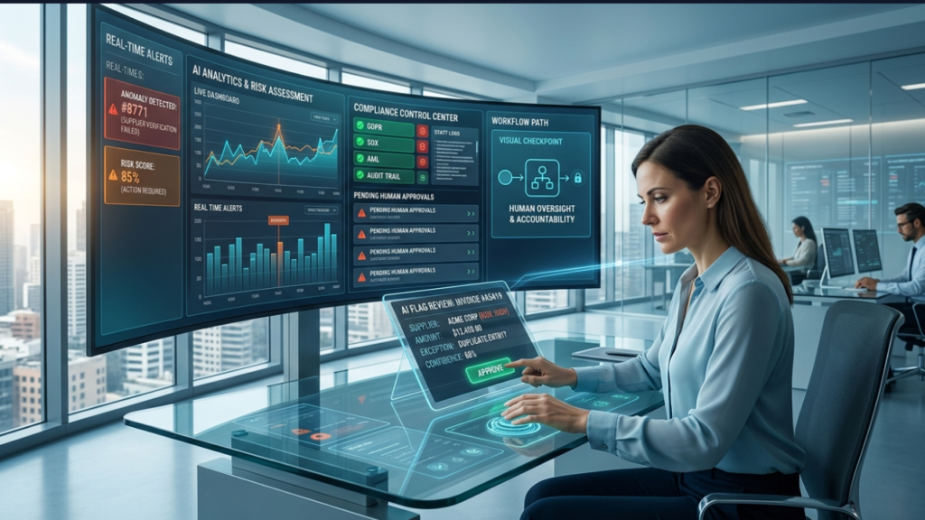 AI-driven enterprise decision-making with human oversight ensuring compliance and accuracy.