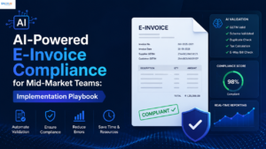 AI-powered e-invoice compliance dashboard automating GST invoice validation and compliance workflows for mid-market businesses.