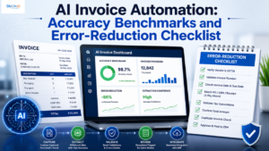 AI invoice automation accuracy benchmarks dashboard showing field extraction accuracy, IRP submission success rates, exception monitoring, and automated invoice processing KPIs for Indian enterprises.