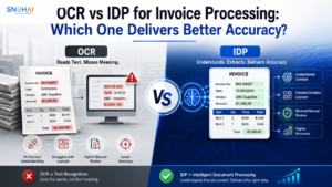 OCR vs IDP for invoice processing comparison showing AI invoice automation workflow