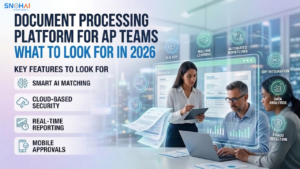 A professional accounts payable team reviewing real-time data visualizations on a dashboard powered by an advanced document processing platform for AP teams, highlighting automation and accuracy trends.