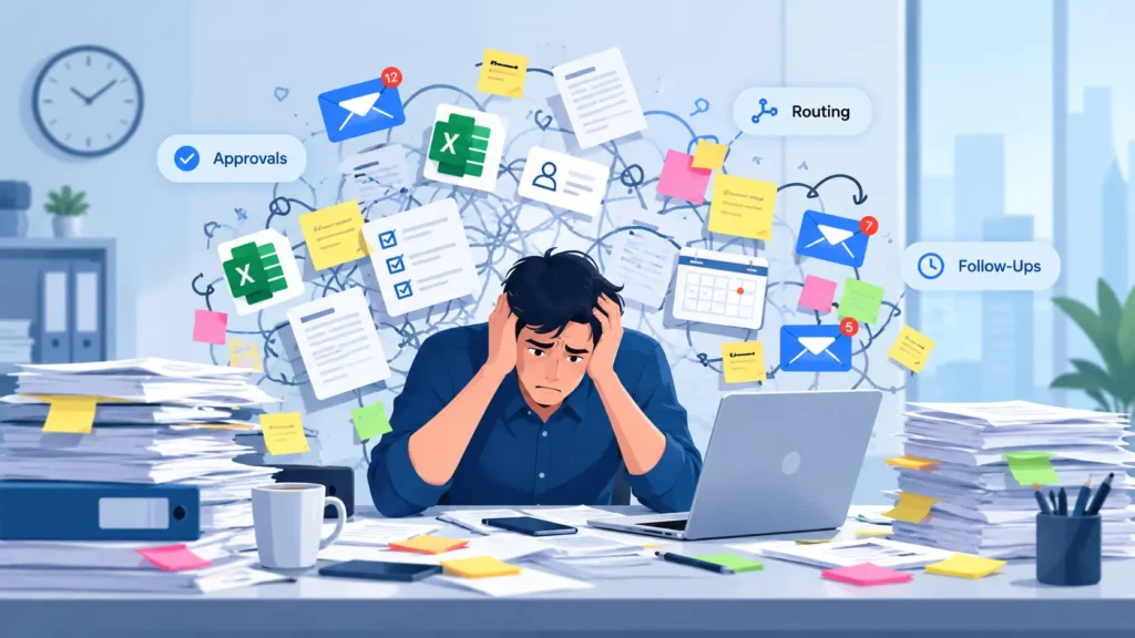 Rule-based workflow automation services replacing manual approvals and routing chaos.